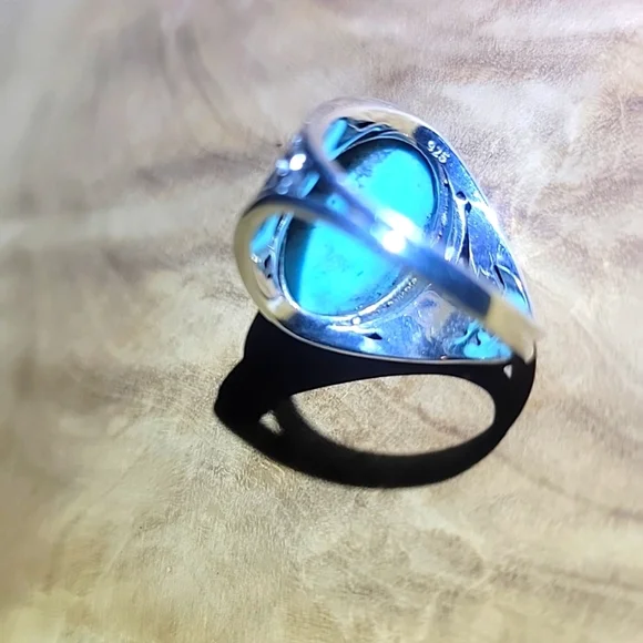 Arizona Turquoise 925 Sterling Silver Statement Wife Ring US 7.5 Valentines Day